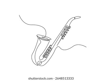 Instrumento de música saxofônica em um único esboço ilustração. Desenho em linha contínua de saxofone.