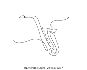 Instrumento de música saxofônica em um único esboço ilustração. Desenho em linha contínua de saxofone.