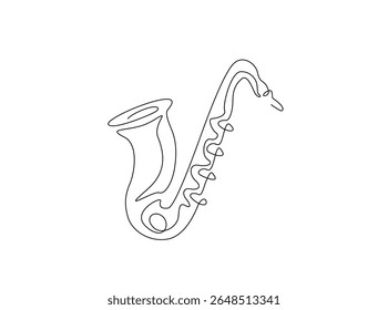 Instrumento de música saxofônica em um único esboço ilustração. Desenho em linha contínua de saxofone.