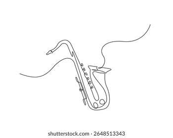 Instrumento de música saxofônica em um único esboço ilustração. Desenho em linha contínua de saxofone.