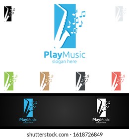 Saxophone Music Logo Design with Square Concept 