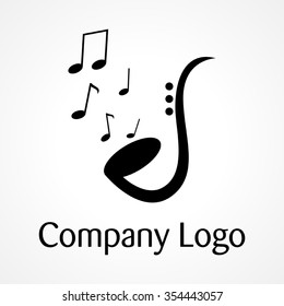 Saxophone with music notations, for music, jazz, logo