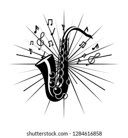saxophone with music notes