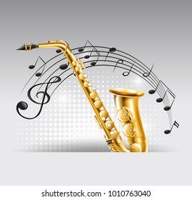 Saxophone with music notes in background illustration