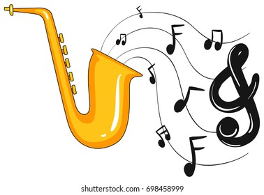 Saxophone with music notes in background illustration