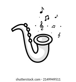Saxophone and music notes line icon. linear style sign for mobile concept and web design. Jazz music melody outline vector icon. Symbol, logo illustration. Vector graphics