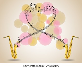 Saxophone and music notes on poster. Vector illustration
