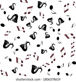 Saxophone and music notes on a white background. Abstract Music Seamless Pattern Background. 
Musical background  for your design. Vector Illustration. EPS10