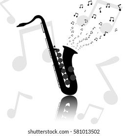 Saxophone with music notes on white.Concept of recreation,Relaxation,Inspiration. Vector illustration.