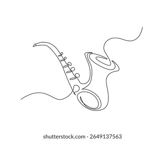 Saxofone música esboço desenho ilustração. um desenho de linha contínua de saxofone.