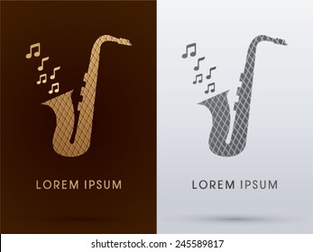 Saxophone ,music symbol, designed using gold geometric shape, logo, icon, graphic, vector.