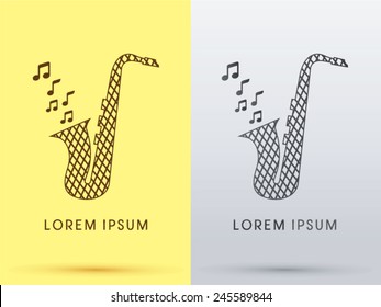 Saxophone ,music symbol, designed using gold line, logo, icon, graphic, vector.