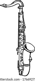 The saxophone, a musical instrument of the clarinet class in the woodwind family, vintage line drawing or engraving illustration.