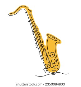 Saxophone musical instrument continuous line colourful vector illustration