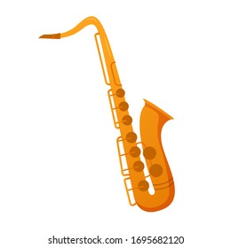 Saxophonmusikalisches Instrument. Flache Vektorillustration, einzeln auf weißem Hintergrund.