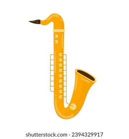 Saxophone musical instrument isolated on white background. Sax hand drawn element in cartoon style. Vector illustration