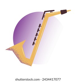 Saxophone musical instrument made of gold metal. Wind musical instrument. Flat vector illustration.