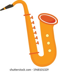 Saxophone musical instrument and music notes.Cartoon vector illustration isolated on a white background.Jazz musical instrument.