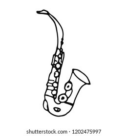 saxophone musical instrument sketch icon. isolated object on white background.