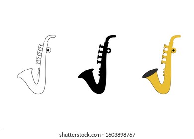 
Saxophone musical instrument in three variations on a white background. vector. illustration