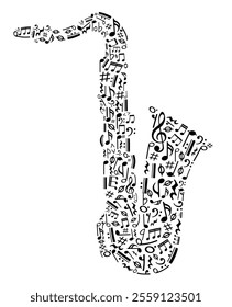 Saxophone, musical notes melody in saxophone shape, Music notes symbol