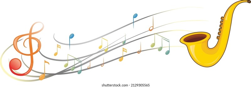 A saxophone with musical notes on white background illustration