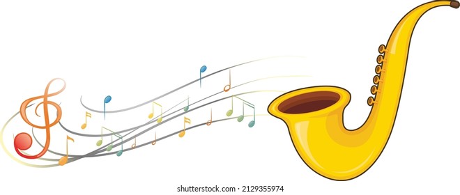 A saxophone with musical notes on white background illustration