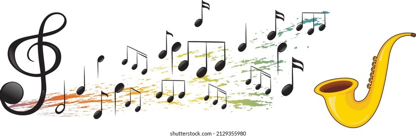 A saxophone with musical notes on white background illustration