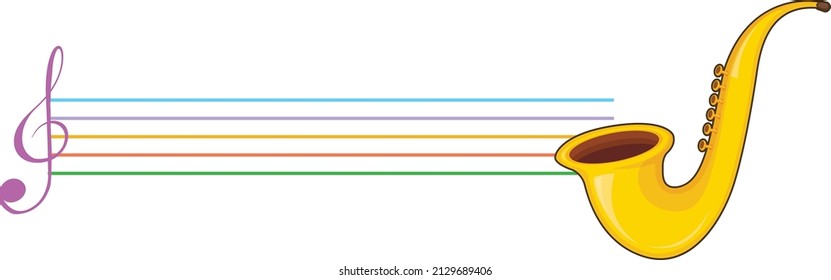 A saxophone with musical notes on white background illustration