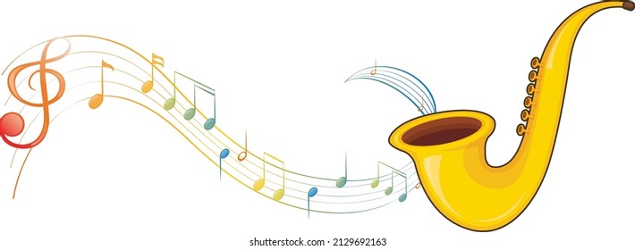 A saxophone with musical notes on white background illustration