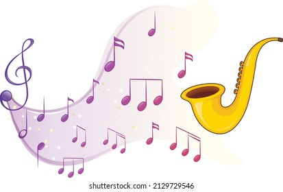 Saxophon mit musikalischen Noten auf weißem Hintergrund