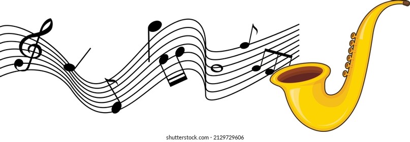 A saxophone with musical notes on white background illustration