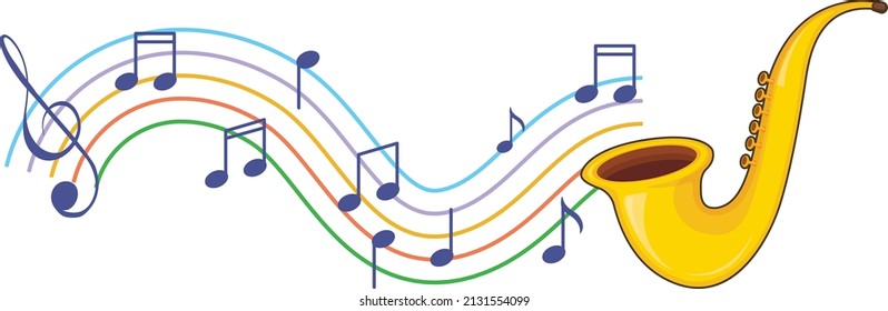 A saxophone with musical notes on white background illustration