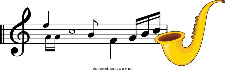 A saxophone with musical notes on white background illustration
