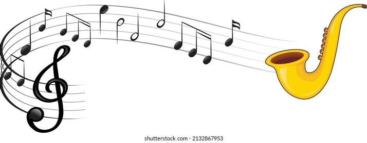 A saxophone with musical notes on white background illustration