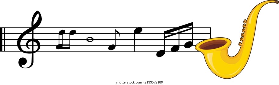 A saxophone with musical notes on white background illustration