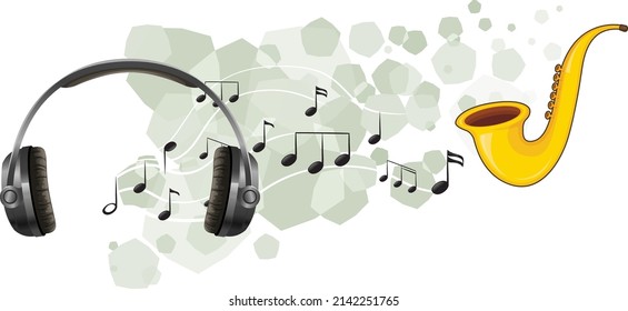 A saxophone with musical notes on white background illustration