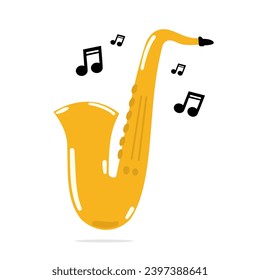 Saxophone. Musical reed wind instrument. Cartoon drawing. Vector.