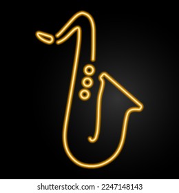 saxophone neon sign, modern glowing banner design, colorful modern design trends on black background. Vector illustration.