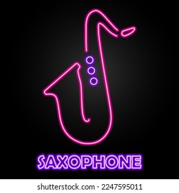 saxophone neon sign, modern glowing banner design, colorful modern design trends on black background. Vector illustration.