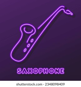 saxophone neon sign, modern glowing banner design, colorful modern design trends on black background. Vector illustration.
