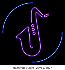 saxophone neon sign, modern glowing banner design, colorful modern design trends on black background. Vector illustration.