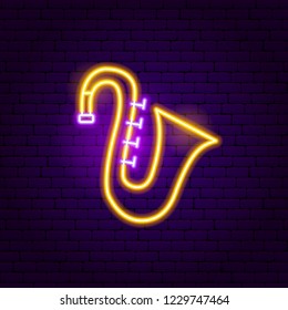 Saxophone Neon Sign. Vector Illustration of Music Promotion.
