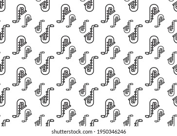 Saxophone on a white background. Seamless texture. For paper and fabric design.