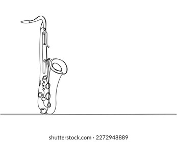 Saxophone One Line Art. Kontinuierliche Linienzeichnung von Musik, Melodie, Blues, Saxophon, Jazz, Horn, Musik, Sax, Musiker, Trompete, Orchester.