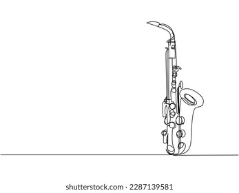 Saxophone One Line Art. Kontinuierliche Linienzeichnung von Musik, Melodie, Blues, Saxophon, Jazz, Horn, Musik, Sax, Musiker, Trompete, Orchester.