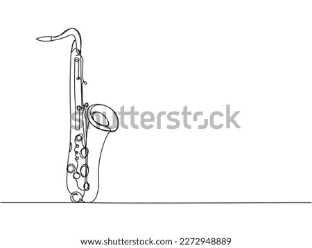 Saxophone one line art. Continuous line drawing of musical, melody, blues, saxophone, jazz, horn, music, sax, musician, trumpet, orchestra.