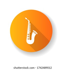 Saxophone orange flat design long shadow glyph icon. Musical instrument to play blues. Jazz band live performance. Music festival concert and entertainment. Silhouette RGB color illustration