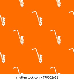 Saxophone pattern repeat seamless in orange color for any design. Vector geometric illustration