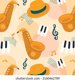 Saxophone And Piano Keys With Abstract Style, Pattern, Vector, Illustration